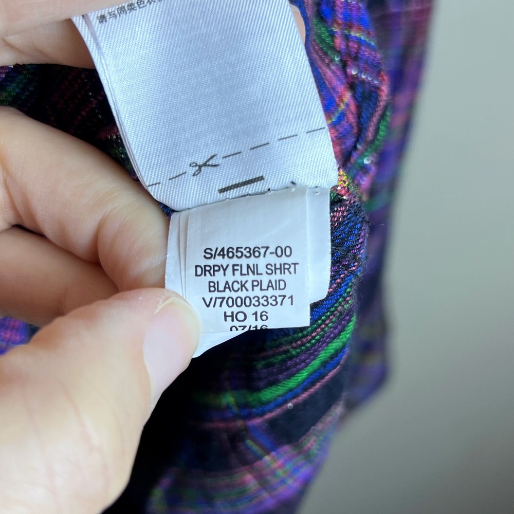 Gap Y2k Flannel Black Multicolor Plaid Button Up Blouse Size S - Picture 7 of 7